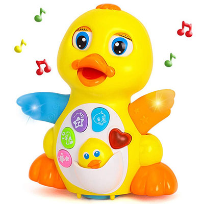 Yiosion Musical Flapping Yellow Duck Interactive Action Educational Learning Walking Light Up Dancing Toy for 1 Year Old Baby Toddler Infant