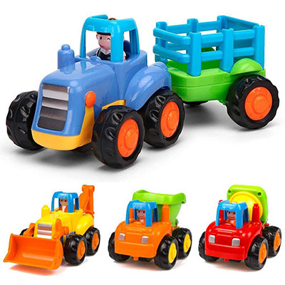 Yiosion Push and Go Friction Powered Cars Construction Vehicles Toy Set Tractor Bulldozer Mixer Truck Dumper for 1 2 3 Years Old Baby Toddlers Boys Gift