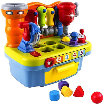 Yiosion Musical Learning Tool Workbench Work Bench Toy Activity Center for Kids with Shape Sorter