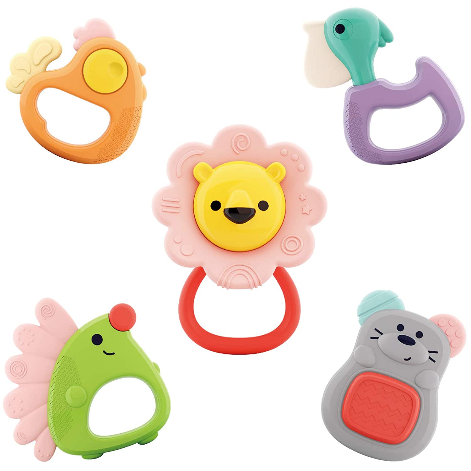 Yiosion Baby Teething Toys for 3, 6, 9, 12 Month Newborn Infants Freezer Safe Infant Toddler Silicone Teethers Soothe Babies Gums Chew Toys (5-Pack)